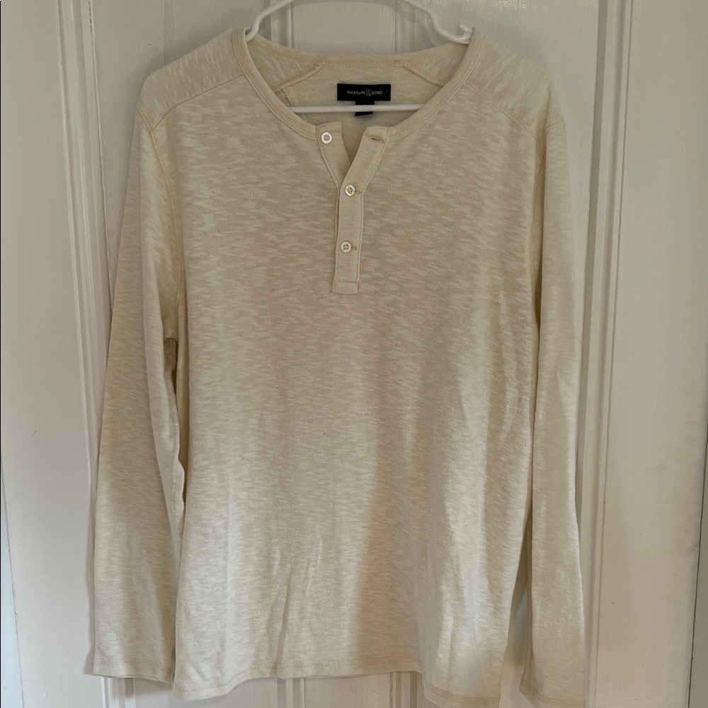 New Treasure & Bond Cream Long Sleeve Henley Shirt
